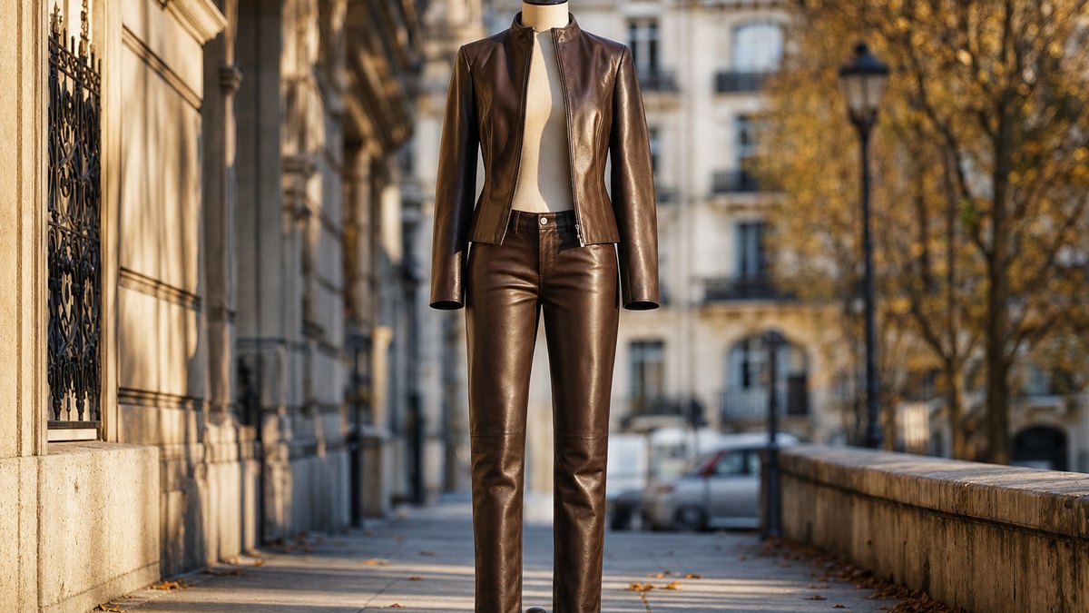 À 48 ans, Sylvie Tellier mise sur le pantalon en cuir marron slim, la pièce forte de cet automne à Paris