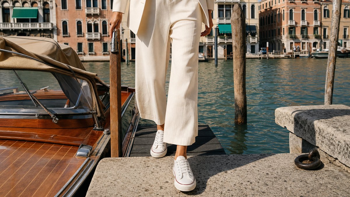 À 58 ans, Julia Roberts arrive à la Mostra de Venise en baskets Superga et relance la mode du blanc décontracté