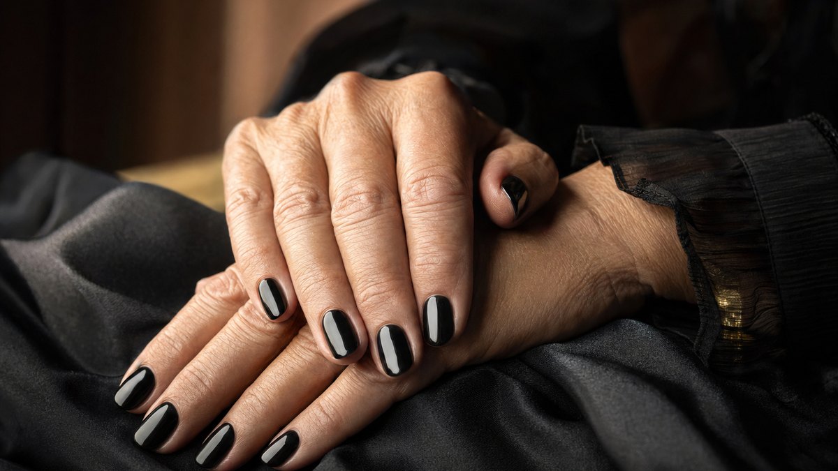 À 62 ans, Monica Bellucci porte un vernis noir laqué sur des ongles ovales mi-courts en couverture de Harper's Bazaar España