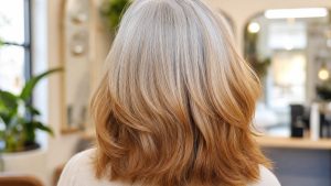 Après 50 ans, le color melting efface la ligne de démarcation entre racines blanches et longueurs colorées en salon