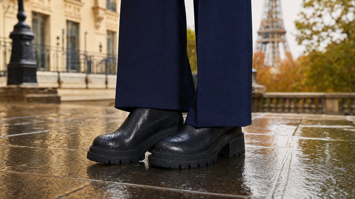 Bottines chunky à semelle crantée : le choix de Brigitte Macron à l'Élysée le 23 janvier sous la pluie parisienne