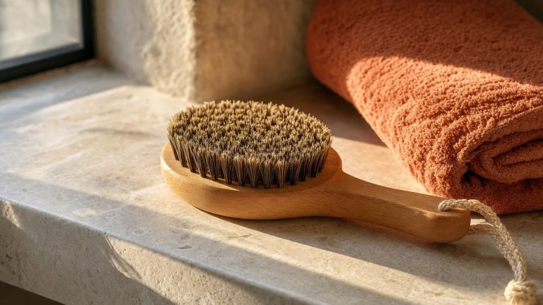 Brossage à sec : cette brosse en poils de sanglier à 9,49 euros s'utilise 5 minutes par jour avant la douche
