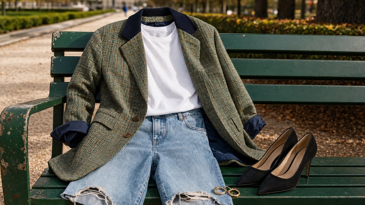 Camille Cottin au défilé Dior des Tuileries : le blazer à carreaux verts et le bermuda en jean qui bousculent l'automne parisien