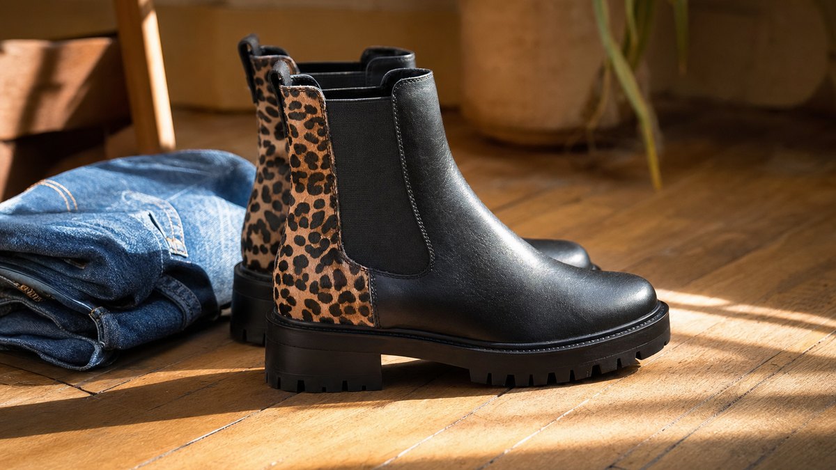 Ces bottines chelsea Tamaris à motif léopard passent à 69,95 euros et relancent le jean-pull de l'automne