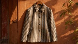 Cette veste boutonnée de Sézane baptisée Terry revient pour l'automne, avec une version à motif affichée à 175 euros en boutique