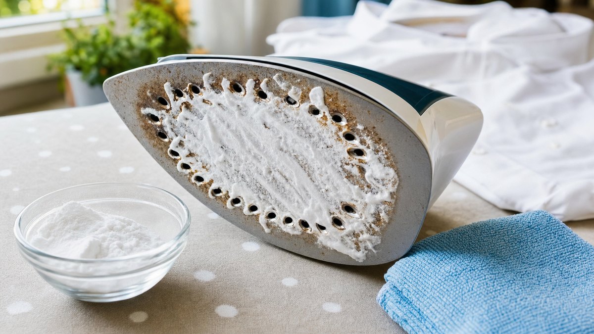 Deux cuillères de bicarbonate et un chiffon doux : la méthode qui retire les taches brûlées de la semelle du fer