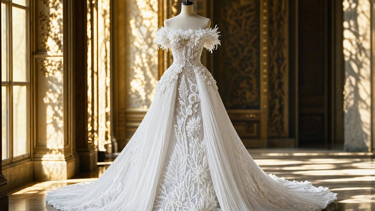 Deva Cassel porte la robe de mariée Dior look 66 à Vogue World Milano 2026 : mousseline plissée main et dentelle fleurs de cactus