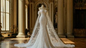 Elie Saab et H&M dévoilent une robe de mariée et un voile cathédrale, en vente dès le 22 octobre à Paris