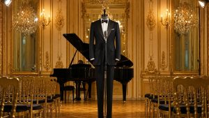 En tailleur sombre au centre du décor inspiré de l'hôtel Intercontinental, Charlotte Gainsbourg chante les 10 ans d'Anthony Vaccarello chez Saint Laurent