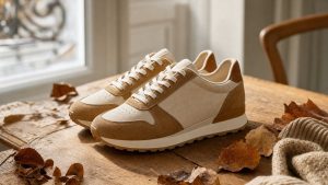 La basket 471 de Sézane et New Balance revient début octobre 2025 en blanc cassé et camel