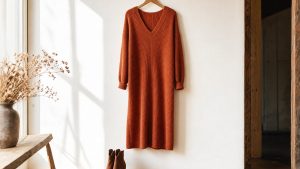 La robe pull col en V à 31,89 euros sur Amazon qui affine la silhouette et se lave en machine sans précaution
