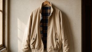 Le bomber beige doublé polaire à carreaux d'UNIQLO coûte 59,90 euros et se décline du XXS au XXL