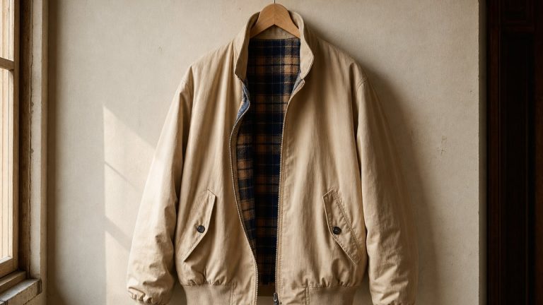 Le bomber beige doublé polaire à carreaux d'UNIQLO coûte 59,90 euros et se décline du XXS au XXL