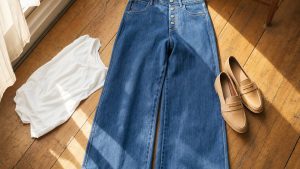 Le jean wide à 22 euros repéré chez Kiabi mise sur une patte de boutonnage décalée pour remplacer le jean droit