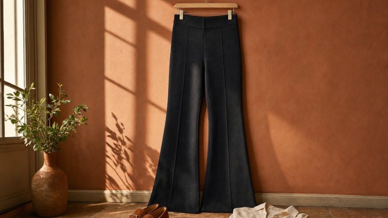 Le pantalon flare en maille interlock de Zara à 29,95 euros s'impose cet automne face au jean moulant