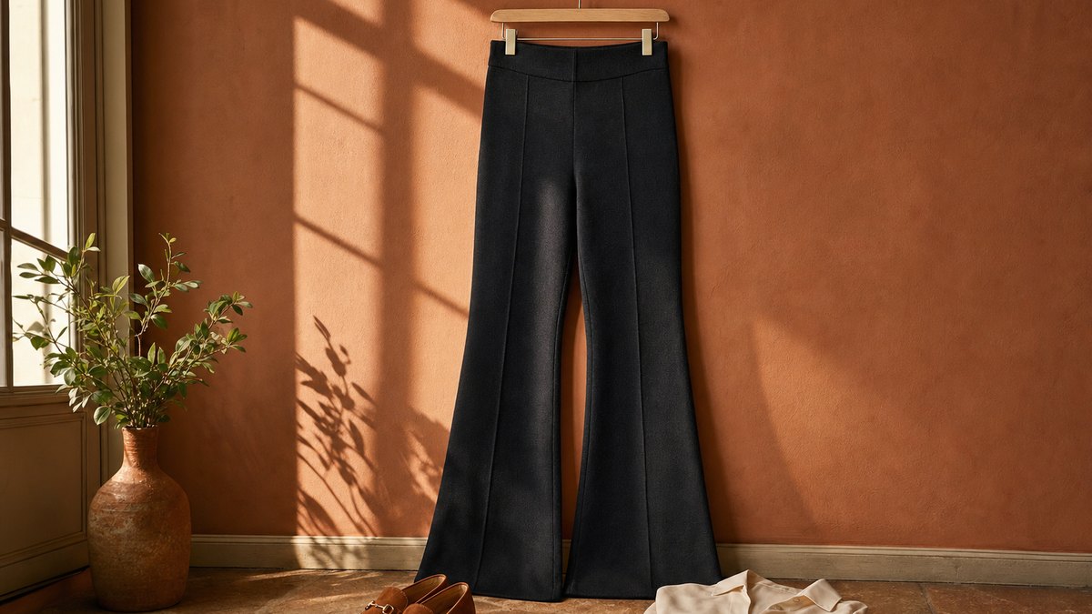 Le pantalon flare en maille interlock de Zara à 29,95 euros s'impose cet automne face au jean moulant