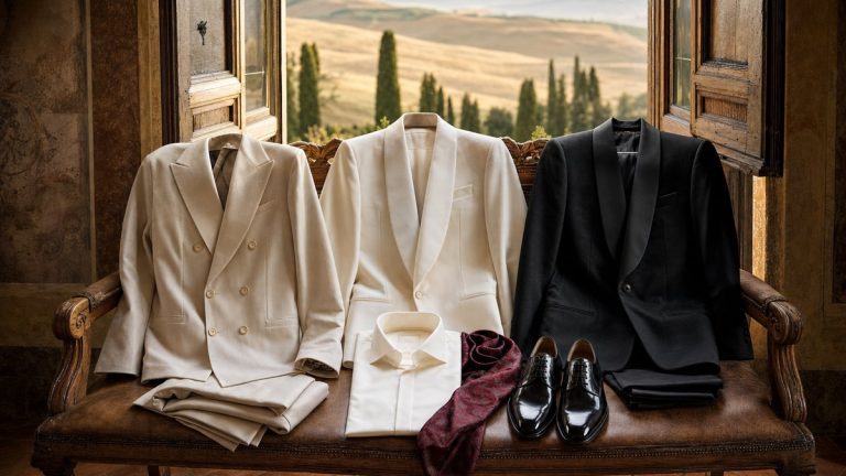 Mariage de Damiano David en Toscane : cinq tenues en trois jours, de Giuliva Heritage à la veste blanche Zegna
