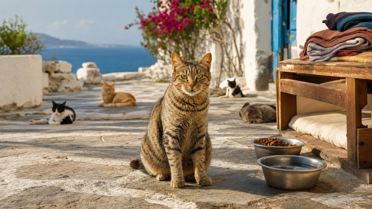 Sur l'île grecque de Syros, un logement gratuit contre 5 heures par jour auprès des chats errants du refuge
