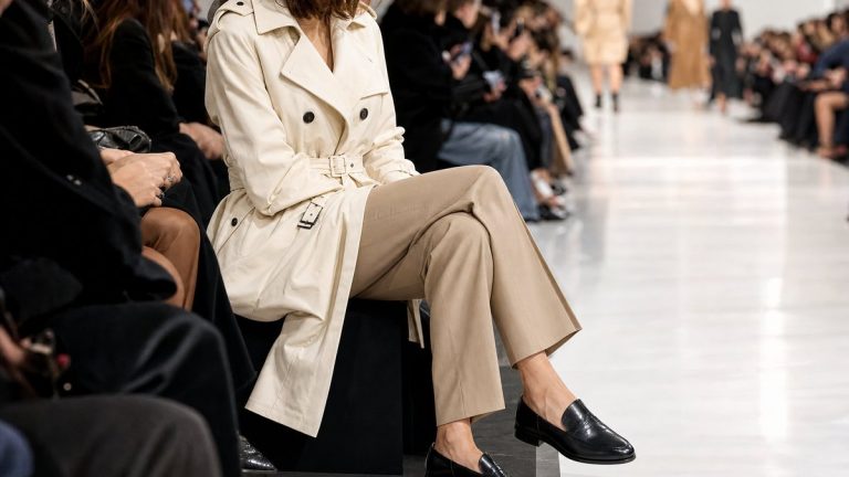 Trench crème, mocassins noirs : Katie Holmes et son compagnon au premier rang du défilé Tod's à Milan