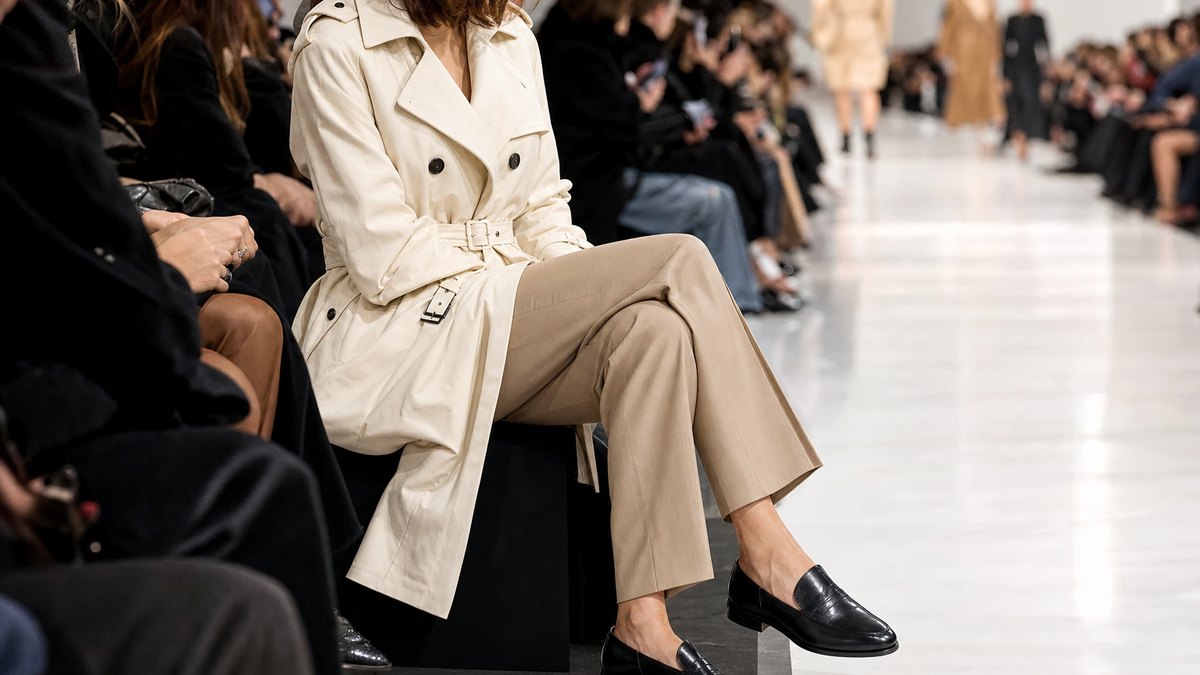 Trench crème, mocassins noirs : Katie Holmes et son compagnon au premier rang du défilé Tod's à Milan