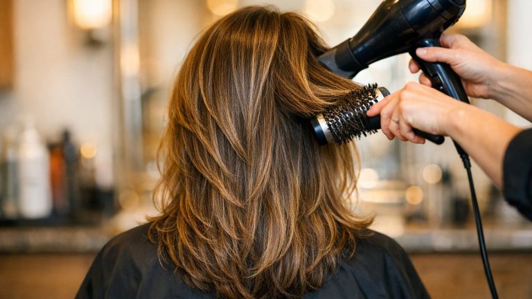 Après 50 ans, une coupe mi-longue dégradée sur le dessus et autour du visage pour redonner du volume aux cheveux fins
