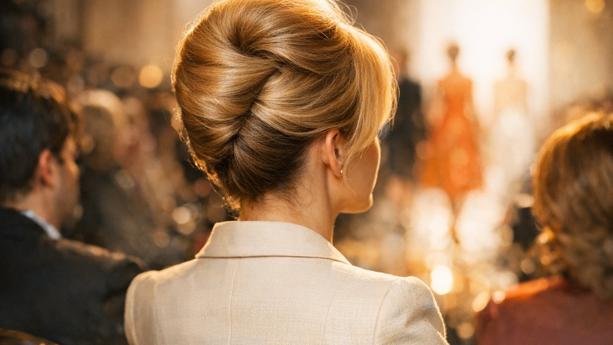 Au défilé Mugler à Paris, Catherine Deneuve relance le chignon banane des années 1960, une coiffure qui crée un effet lifting naturel