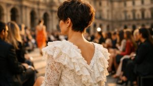 Au Louvre, le 6 octobre 2026, Zendaya a présenté une coupe pixie brune volontairement décoiffée au défilé Louis Vuitton printemps-été 2027