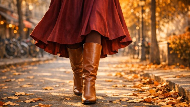 Bottes hautes et jupe midi : laisser 5 cm de peau ou aucun, la règle simple pour allonger la silhouette avec des mollets ronds
