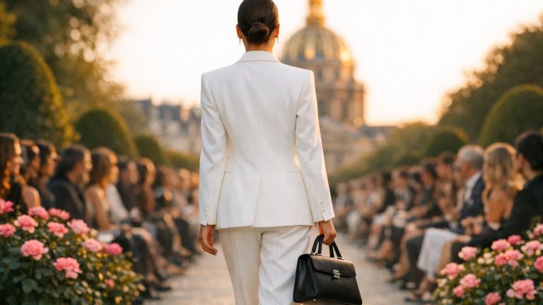 Celine printemps-été 2027 : les 71 looks de Michael Rider, de la robe noire à col en V au tailleur blanc final