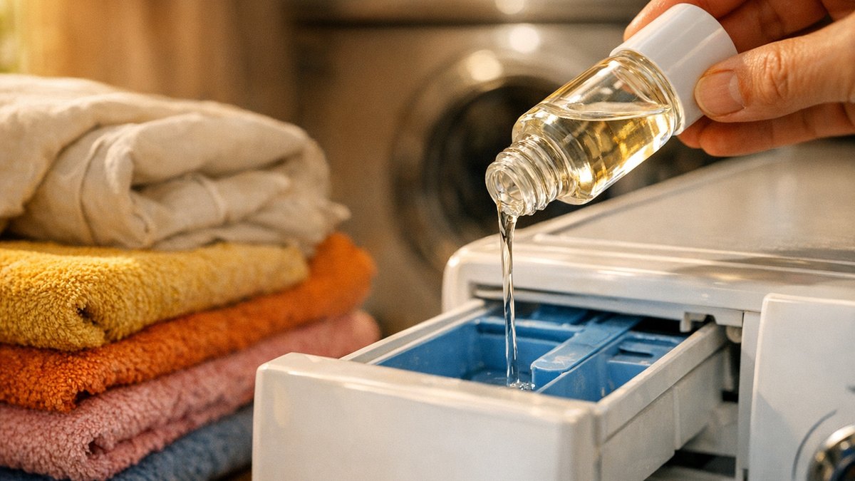 Chez Action, un parfum de linge au musc blanc à 2,99 euros se verse simplement dans le bac de l'assouplissant