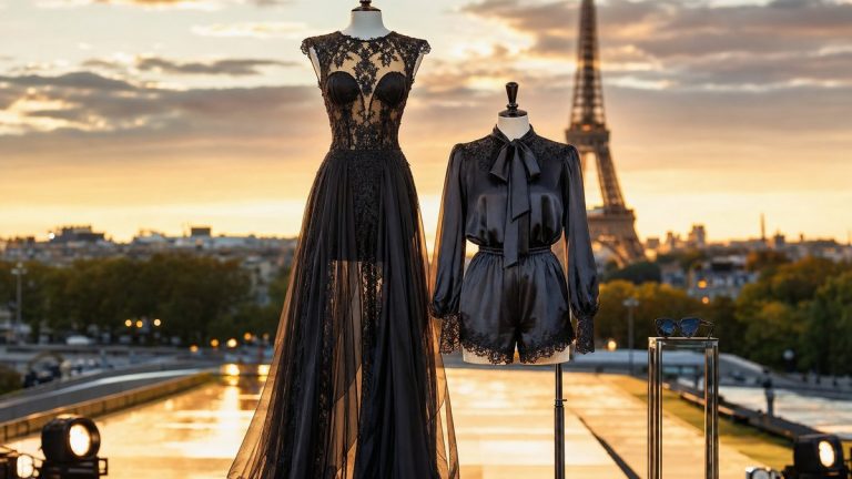 Défilé Saint Laurent face à la tour Eiffel : Laeticia Hallyday et Joy misent sur la dentelle et le satin