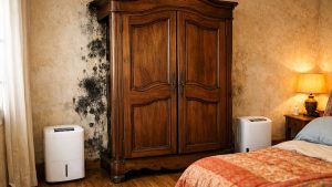 Elle branche deux déshumidificateurs dans sa chambre pour chasser l'humidité : trois semaines plus tard, les taches noires reviennent derrière l'armoire, au même endroit