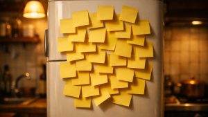 Elle colle ses post-it sur le frigo chaque soir à Mulhouse : une fois couchée, sa liste tourne encore une heure dans sa tête