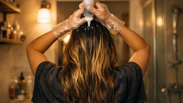 Elle couvre ses mèches blondes avec une coloration châtain achetée en pharmacie : deux semaines plus tard, ses longueurs prennent un reflet vert