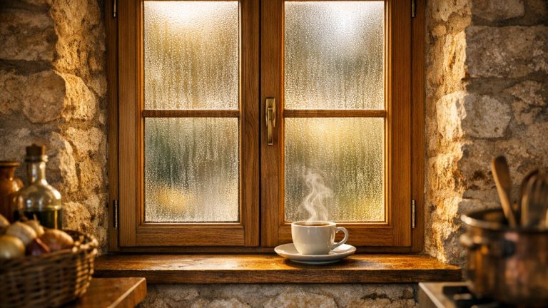 Elle fait poser du double vitrage neuf dans sa maison de campagne : chaque matin d'automne, la buée recouvre ses fenêtres, mais côté jardin