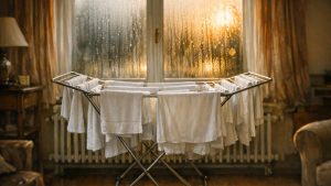 Elle fait sécher son linge dans le salon dès les premiers froids : fin octobre, ses rideaux sentent le moisi et les vitres ruissellent