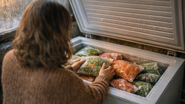 Elle installe son congélateur coffre dans le garage de sa maison du Jura : en janvier, tous ses légumes du potager avaient dégelé dans le bac