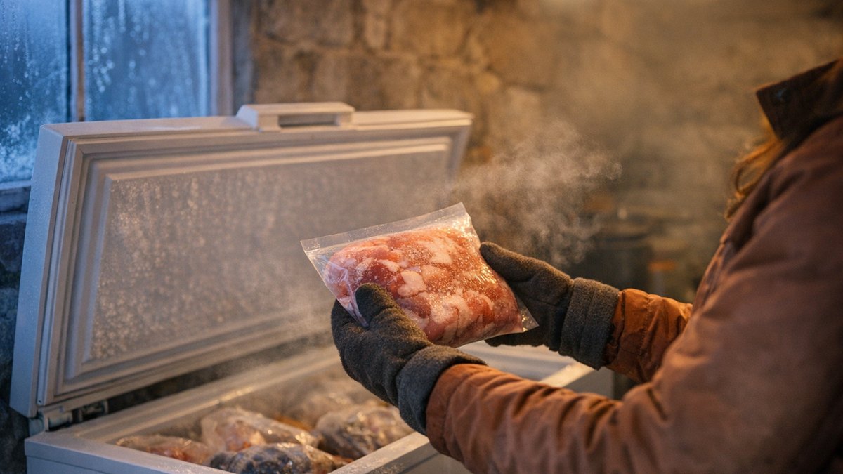 Elle installe un congélateur coffre neuf dans son garage près de Clermont : en janvier, par moins cinq dehors, la viande décongèle au fond