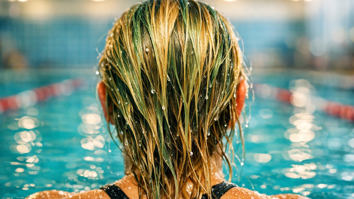 Elle nage trois fois par semaine à la piscine de Rouen : en octobre, ses mèches blondes prennent un reflet vert sous la lampe