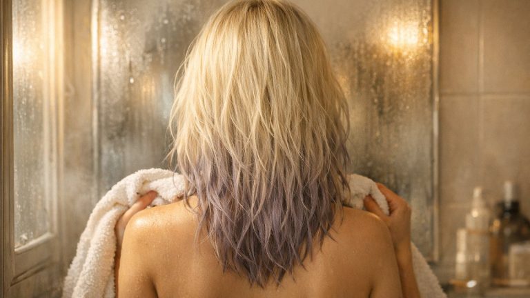 Elle passe son shampoing violet à chaque lavage pour garder son blond polaire : un mois plus tard, ses mèches tirent sur le gris lilas