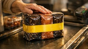 Elle prend toujours le lot de trois paquets de café en promotion : à la caisse, sa voisine lui montre l'étiquette du paquet seul