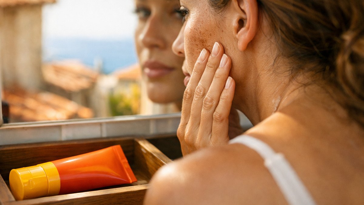 Elle range sa crème solaire dans un tiroir à Marseille fin septembre : en novembre, les taches de ses pommettes sont plus sombres qu'en août