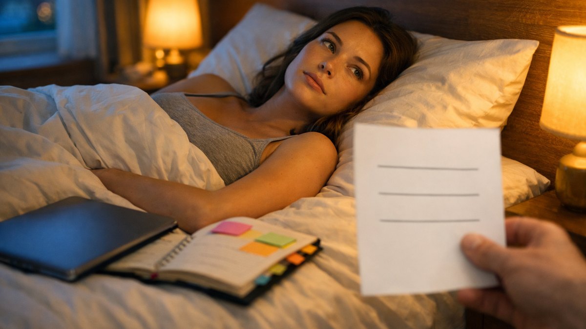 Elle repasse chaque nuit ses mails de bureau dans sa tête : sa collègue lui tend un papier avec seulement trois lignes à écrire