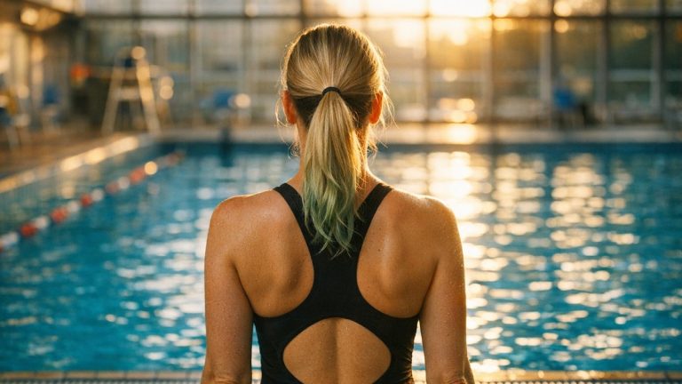 Elle reprend la piscine de Besançon après son balayage blond : un mois plus tard, ses mèches claires tirent nettement sur le vert