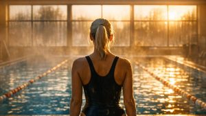 Elle reprend ses longueurs à la piscine municipale de Grenoble en octobre : trois semaines plus tard, son blond polaire tire sur le vert