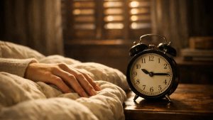 Elle reste au lit jusqu'à neuf heures le dimanche du changement d'heure : jeudi, elle ouvre les yeux à cinq heures sans se rendormir