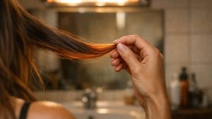 Elle s'offre un lissage brésilien quinze jours après sa coloration châtain : trois semaines plus tard, ses longueurs tirent franchement sur le cuivre