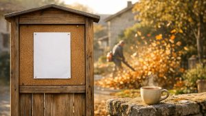 Elle se réveille chaque dimanche d'octobre au bruit du souffleur voisin : à la mairie, une feuille punaisée depuis des années change tout