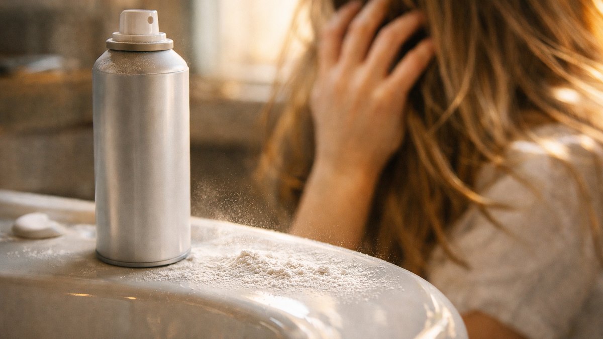 Elle vaporise du shampoing sec chaque matin depuis deux ans pour gagner du temps : en novembre, des plaques blanches tapissent la raie de ses cheveux
