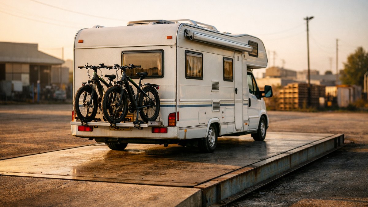 Il achète un camping-car d'occasion de 3,5 tonnes pour sa retraite : sur la balance d'une aire de pesée, l'aiguille affiche 300 kilos de trop